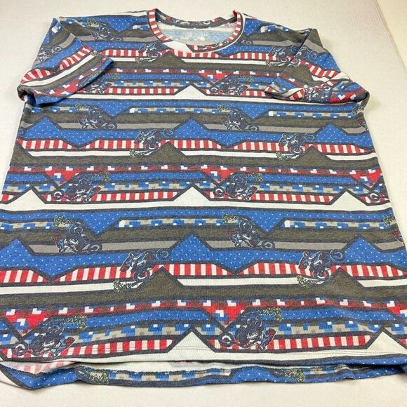 Lularoe Stretch Knit Top Motorcycle Print Short Sleeve Shirt Crew Neck Size 3XL - Picture 2 of 11